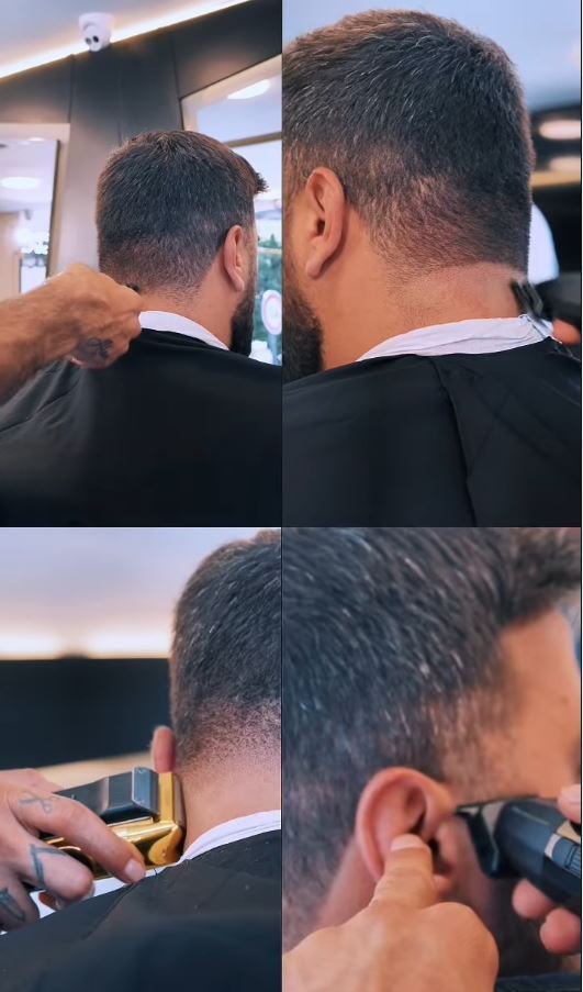 Four stages of a cut — clipper, neckline, detail and finish